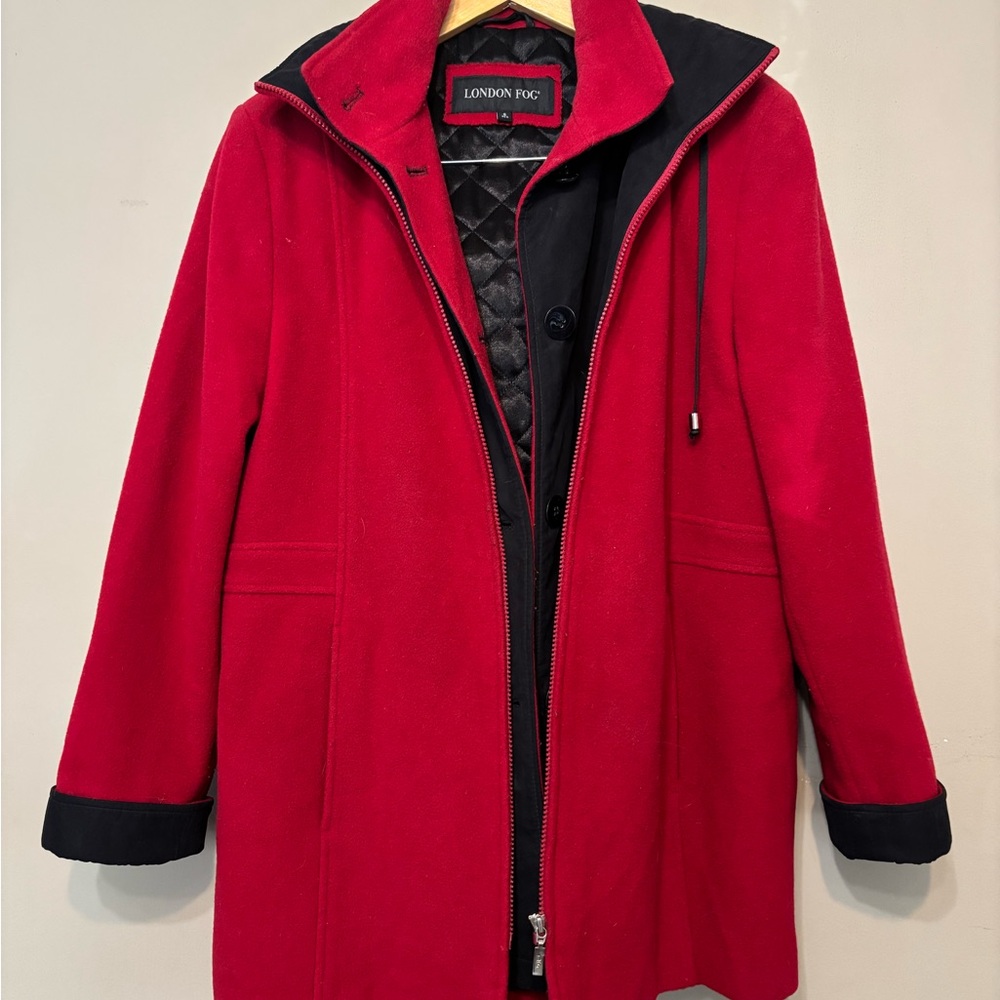 LONDON FOG Vintage Wool Cashmere Blend Maggie Pea Coat, Removable Hood